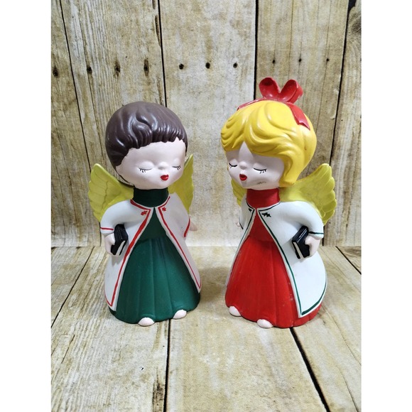 Vtg Christmas Ceramic Angels Set of 2 Holiday Decoration (lr) - Picture 1 of 5